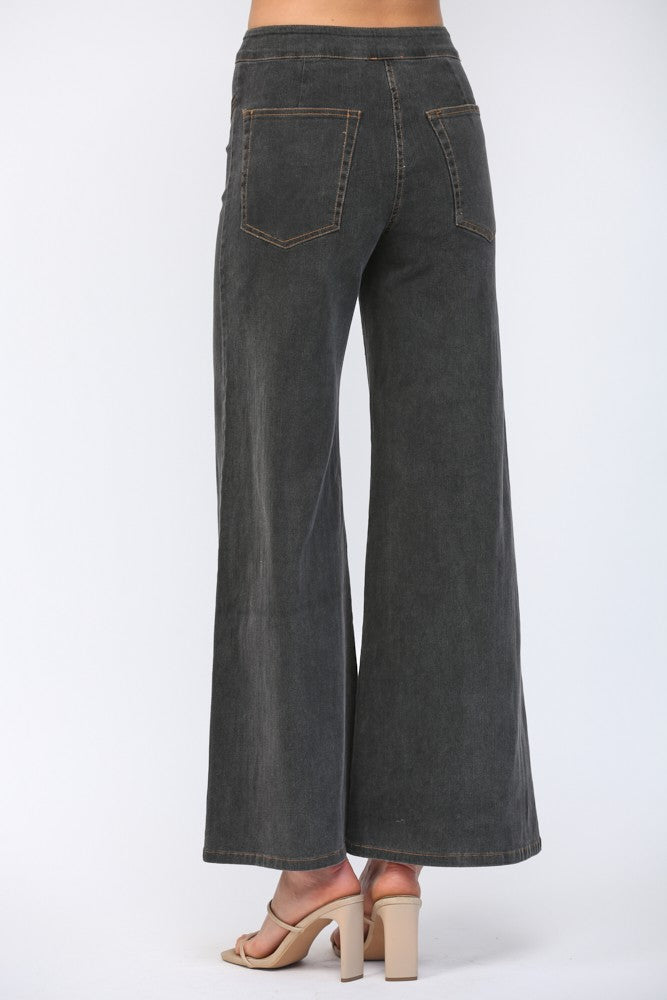 Contrast Topstitching Detail High-waisted Flare Pants