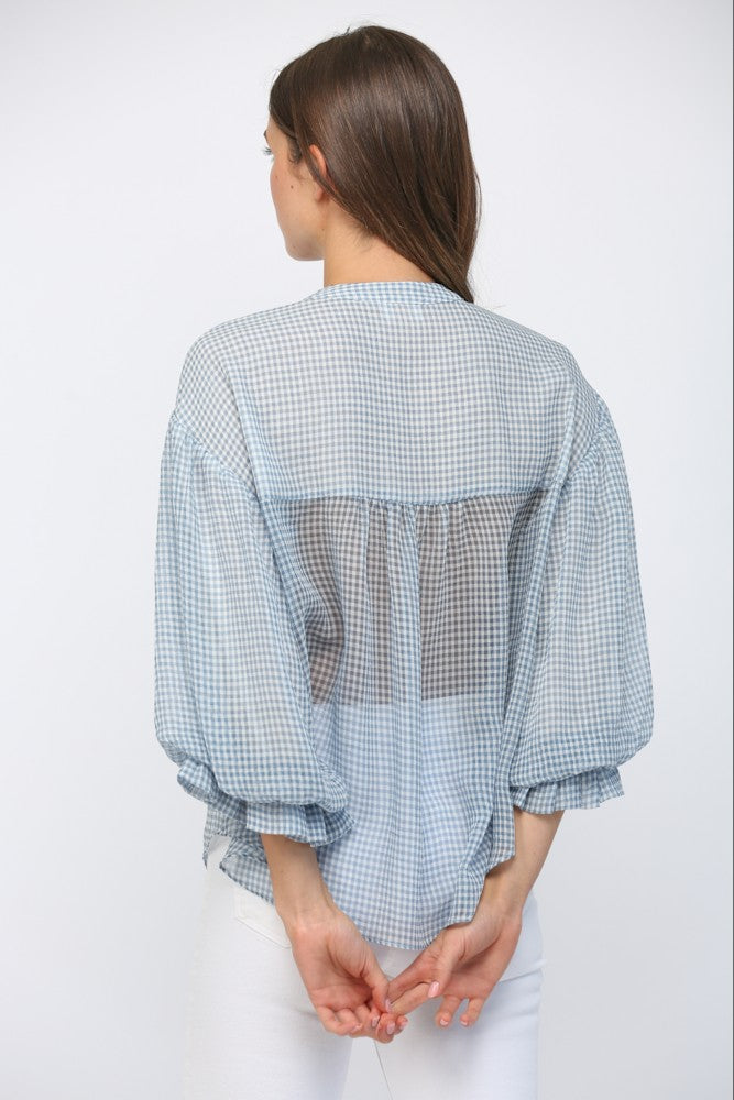 Gingham Print Voluminous Slv Blouse