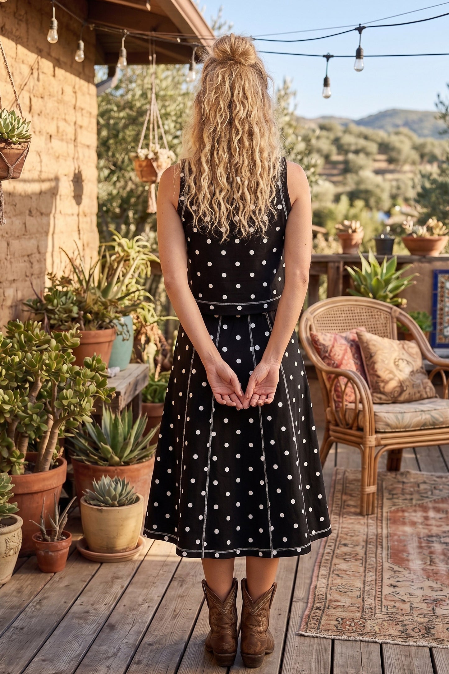 Retro Dot Tank & Midi Skirt Set