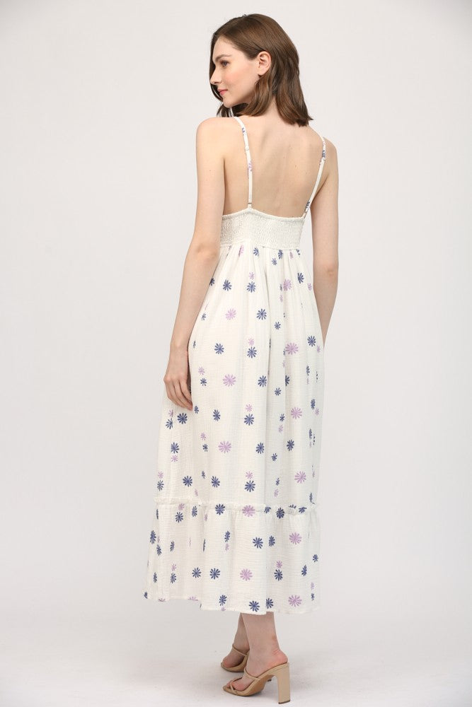 Emb Cotton Gauze Crochet Trimmed Maxi Dress