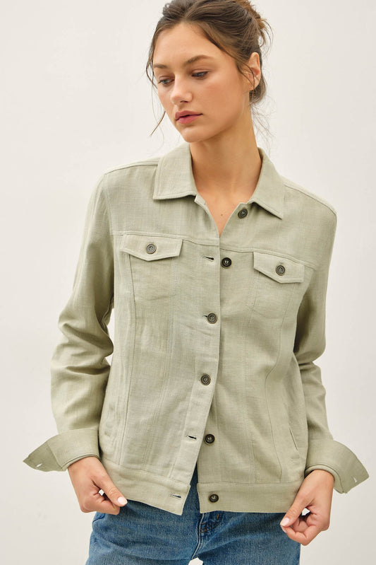 Lightweight Linen Blend Buttoned Jacket