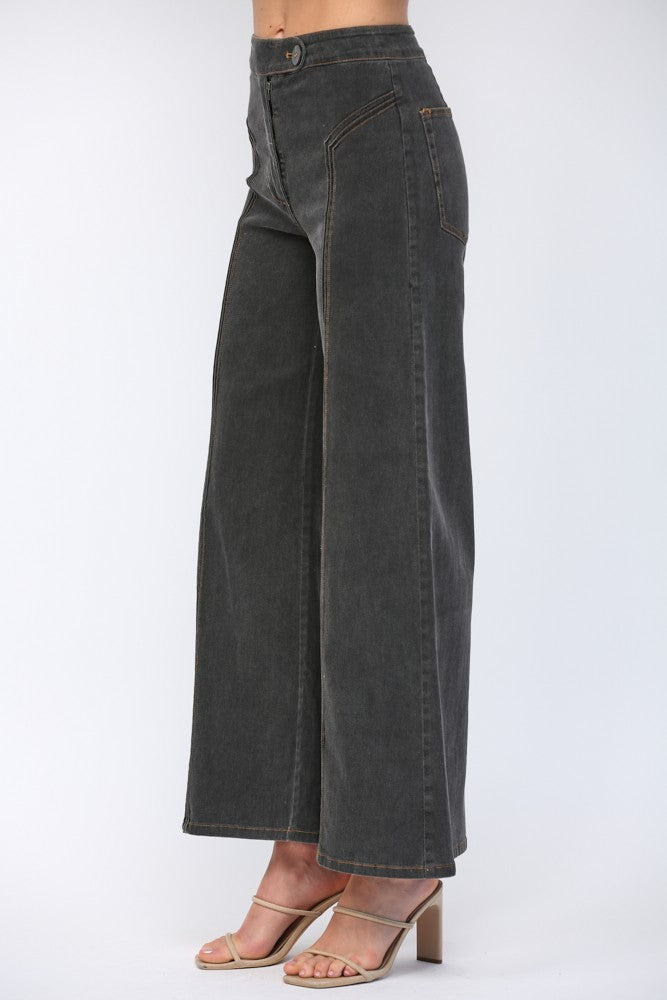Contrast Topstitching Detail High-waisted Flare Pants