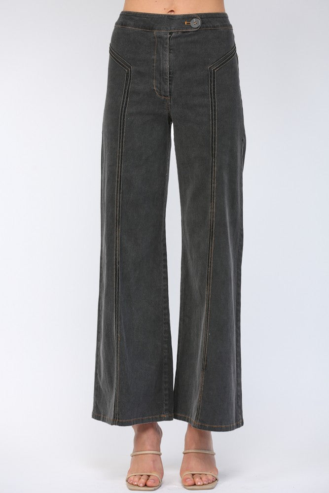 Contrast Topstitching Detail High-waisted Flare Pants