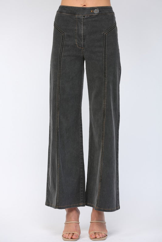Contrast Topstitching Detail High-waisted Flare Pants