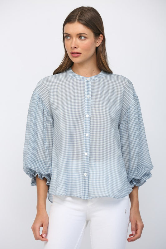 Gingham Print Voluminous Slv Blouse