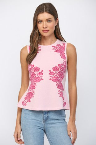 Bordered Destination Print Tie Back Flared Body Top