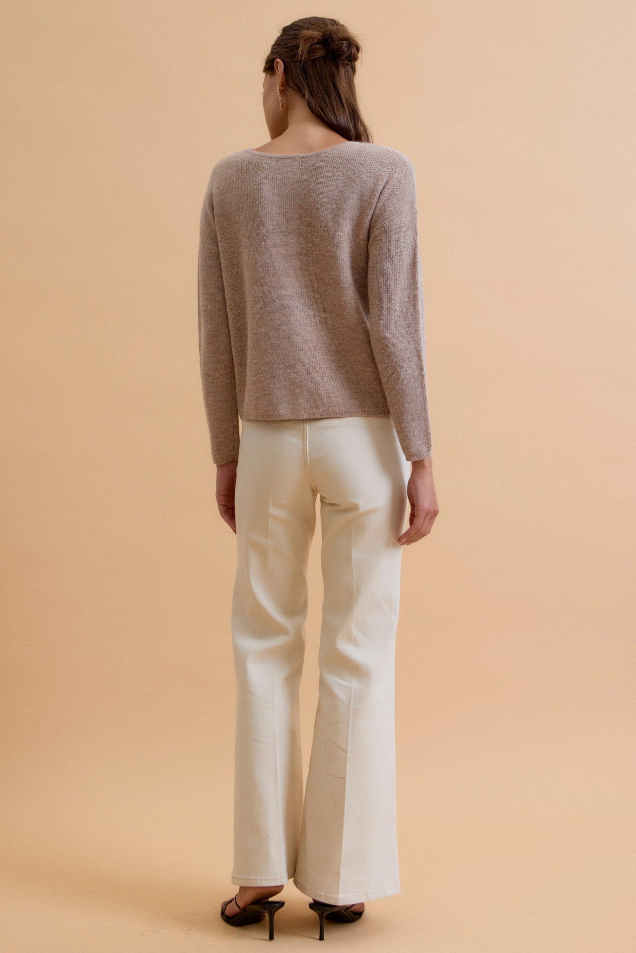Round Neck Wool Ribbed Cardigan