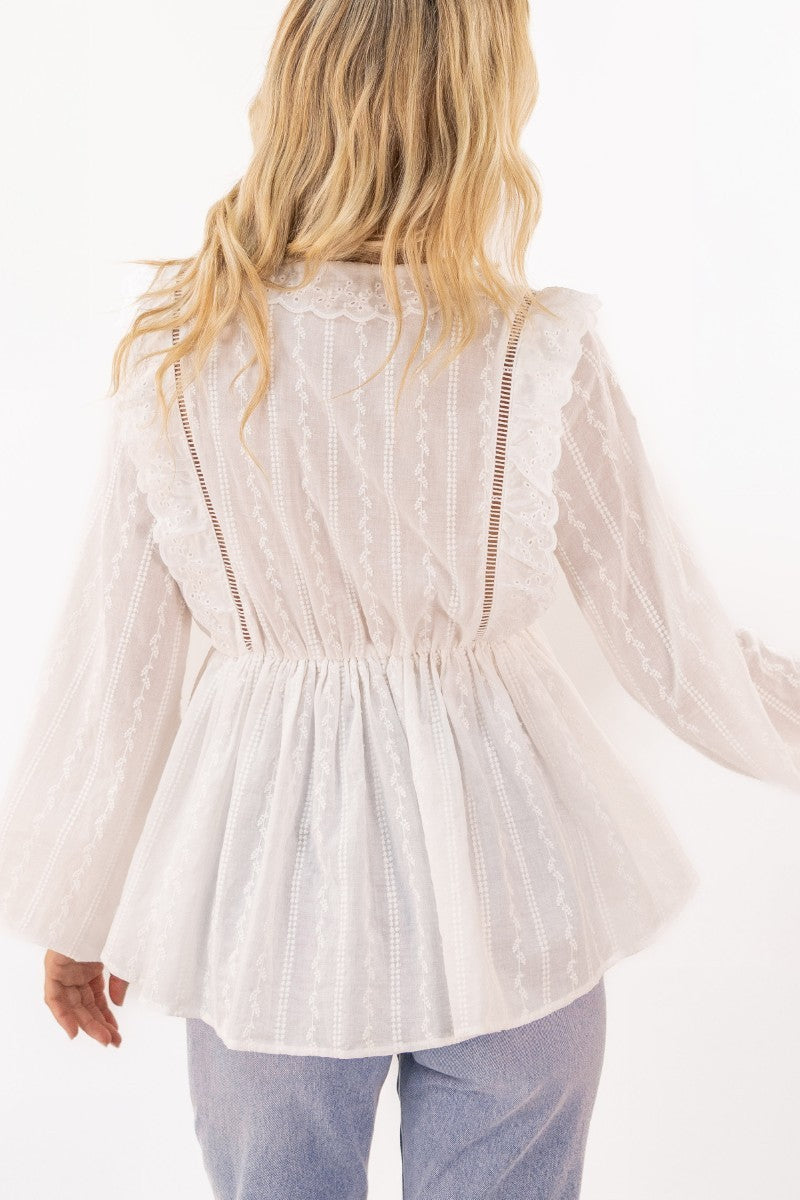 Micca Eyelet Ruffle Ls Top
